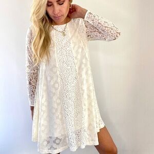 Champagne & Strawberry Creamy White Lace Long Sleeve Dress